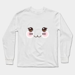 Kawaii funny cat muzzle with pink cheeks and big black eyes Long Sleeve T-Shirt